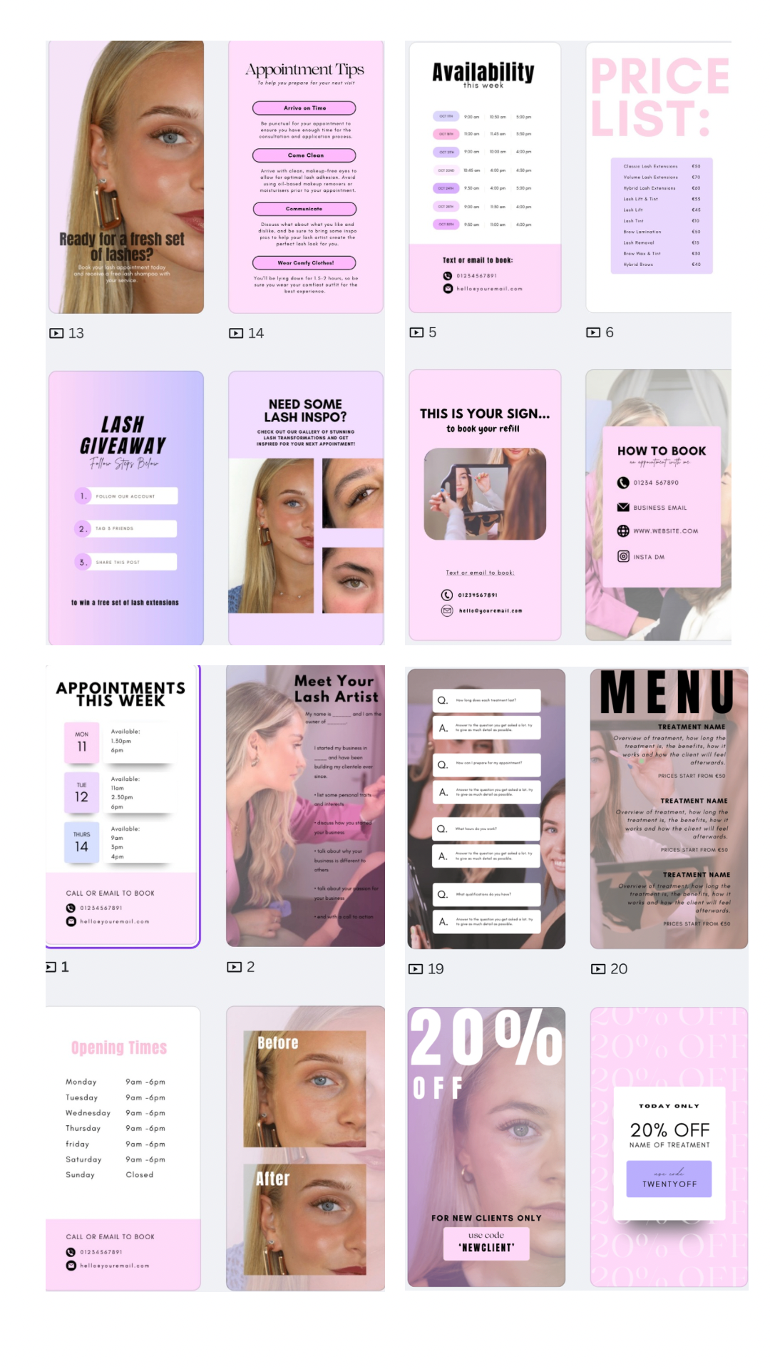 Lash Artist Templates for Socials